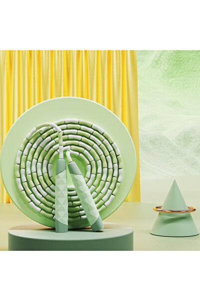 Choice حبل قفز من السيليكون الأخضر بنقشة الخيزران، قابل للتعديل، تصميم مانع ل...