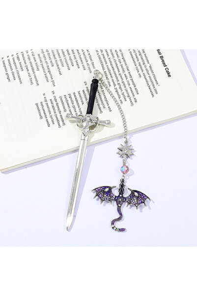 Miniso Sword Dragon C Fantasy Sword Dragon Metal Bookmark Vintage Pendant Tea...