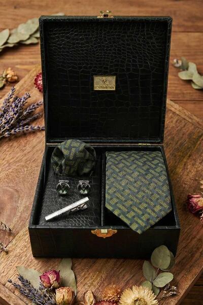 Kravatkolik Black Men's Gift Box - Tie Cufflink Tie Clip Kmk148