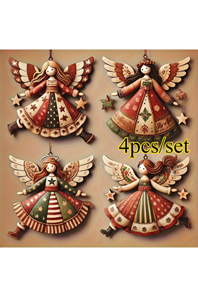 Choice مجموعة من 4 قطع من زينة عيد الميلاد الخشبية العتيقة المصنوعة يدويًا عل...