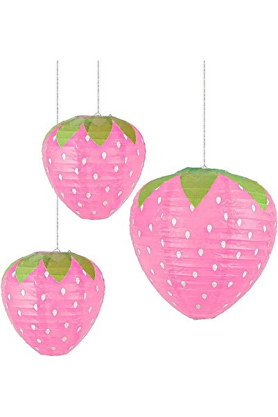 Choice مجموعة فوانيس ورقية على شكل فراولة حمراء، 3 قطع × 20 سم، زينة منعشة ول...