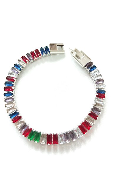 Rasa Raşa Design Silver Sparkling Multi-Colored Zircon Stone Steel Waterway B...