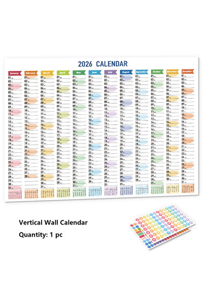 Choice تقويم حائط ورقي ملون عمودي، قطعة واحدة، لعام 2026، مع ملصقات، تقويم 36...