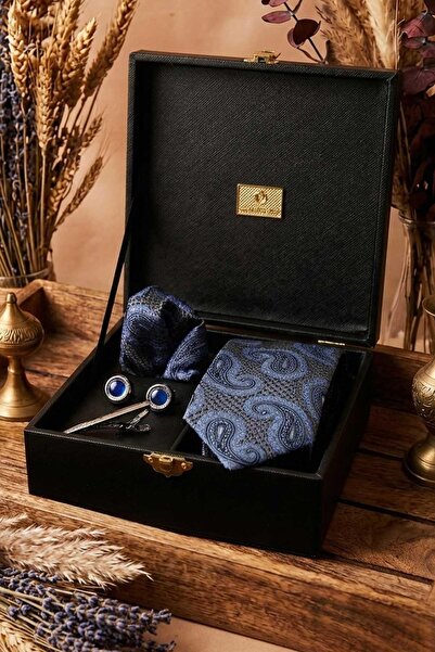 Kravatkolik Black Men's Gift Box - Tie Cufflink Tie Clip Kmk114