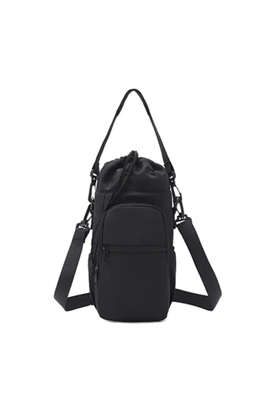 Choice حقيبة زجاجة مياه محمولة باللون الأسود مع حزام قابل للتعديل وأكواب حرار...