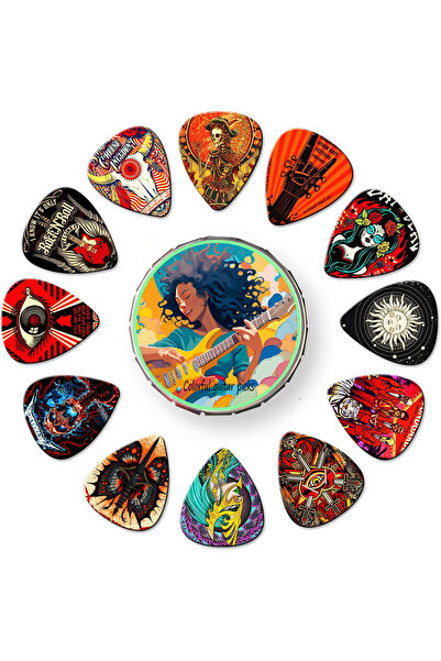 Choice ريش جيتار ABS مقاس 0.96 مم، 12 قطعة، مع علبة معدنية - ريش جيتار مطبوع ...