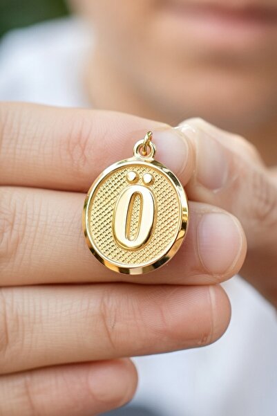 UKBA GOLD 14 Ayar Altın Vintage Oval Harf Kolye Ucu ( Ö Harfi )