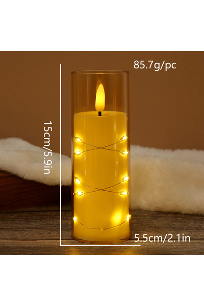 Choice Large size LED flameless candle with string lights, button battery pow...