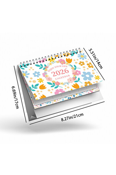 Choice تقويم 2026 بألوان متنوعة، قطعة واحدة، تقويم مكتبي مزين بالزهور، مخطط ش...