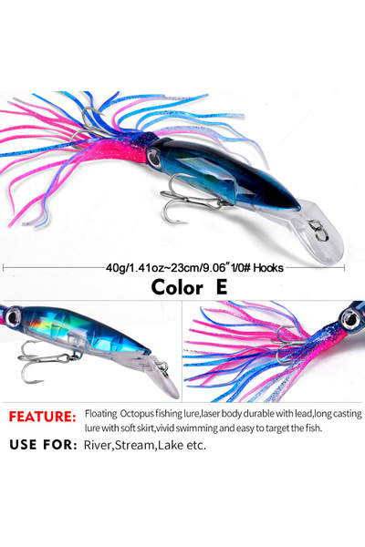 Choice3 E 40g Large Simulation topus Squid Fishing Lures Bait 3D Eyes Artific...