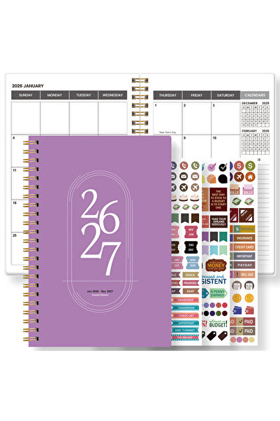 Choice مخطط A5 بنفسجي 2026-2027 أسبوعي وشهري - من يناير 2026 إلى ديسمبر 2027،...