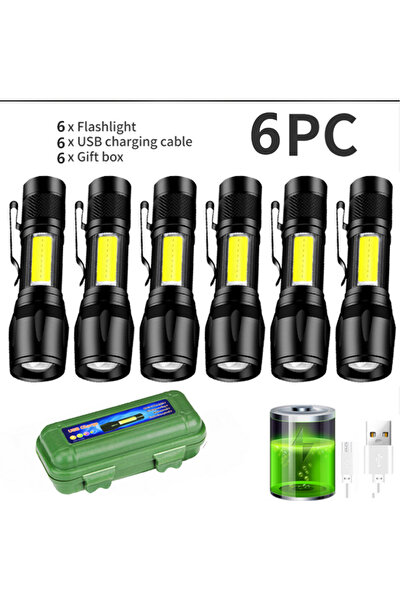 Choice 6PCS 1-6PCS Mini Portable LED Flashlight COB Light Telesco Zoom Torch ...