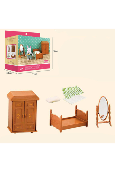 Choice مجموعة أثاث بيت الدمى B14، لعبة غرفة نوم، محاكاة غابة، عائلة أرنب، بيت...