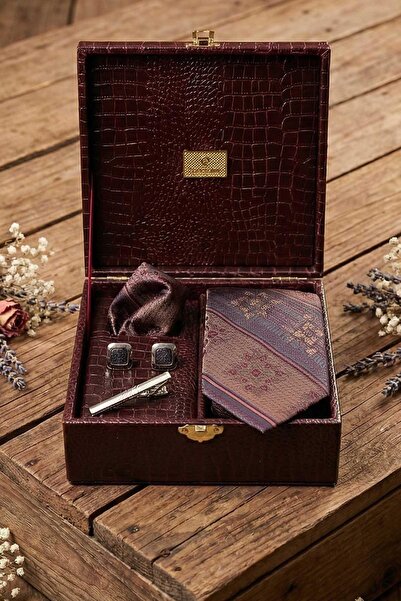 Kravatkolik Ανδρικό κουτί δώρου σε μπορντό χρώμα - Καρφίτσα γραβάτας με μανικ...