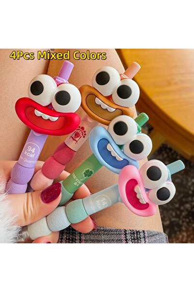 Choice 4Pcs Mixed Colors 4Pcs Cute Big Mouth Big Eyes Funny Doll Black Gel Pe...