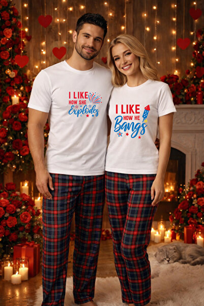 MVRDAR Couple's Pajama Set - T-shirt and Pajama Pants, Cotton, Valentine's an...