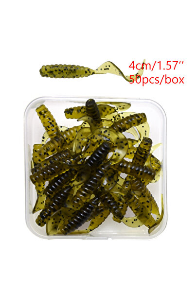 Choice ٥٠ قطعة في العلبة، طعم دودة صناعية ناعمة من نوع Mrlurion، لون أخضر عسك...