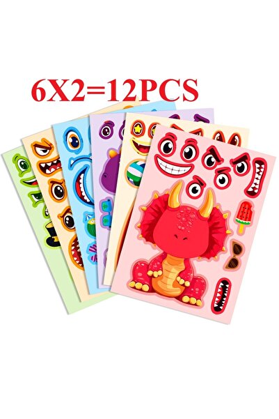 Choice1 12 قطعة (6/12 قطعة) ملصقات أحجية ديناصورات متغيرة الوجه، ألعاب كرتوني...