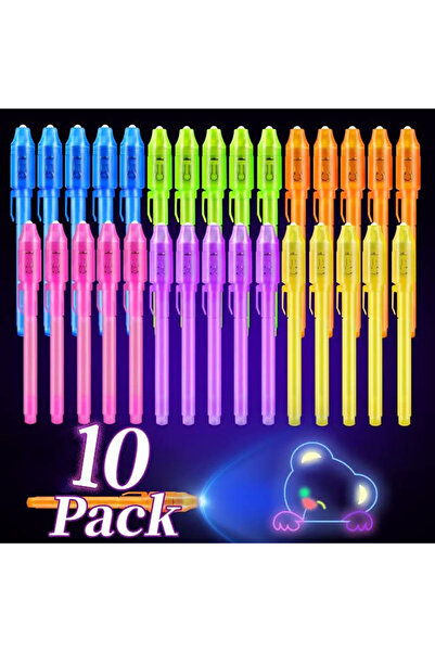 Choice أقلام حبر سحرية بألوان عشوائية، 10 قطع، حبر غير مرئي، مزودة بضوء الأشع...