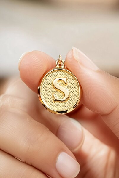 UKBA GOLD 14 Ayar Altın Vintage Oval Harf Kolye Ucu ( S Harfi )