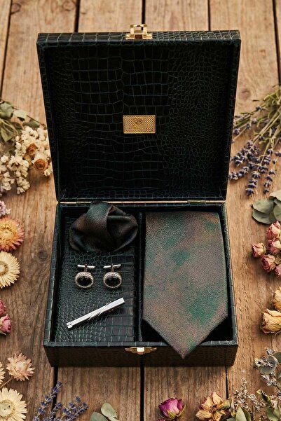 Kravatkolik Cutie cadou pentru bărbați verde - Cravată, butoni, agrafă pentru...