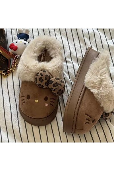 Choice1 شباشب هيلو كيتي النسائية بلون بني داكن مقاس 36-37، مصنوعة من وبري من ...