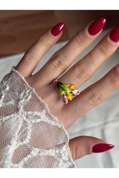 HOUSEKİ Petite Garden Three-Dimensional Floral Pastel Color Adjustable Ring