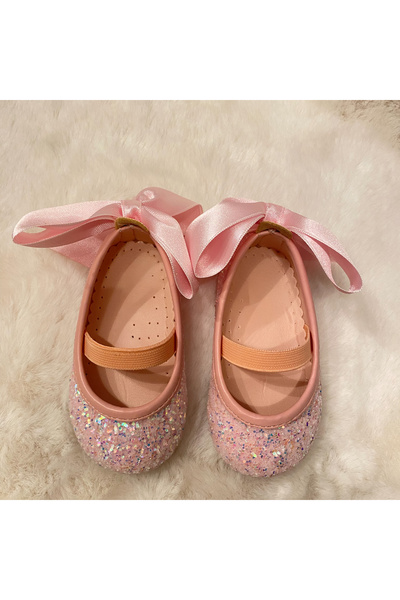 ZÜRİ KİDS Parlak Saten Fiyonklu Pembe Babet