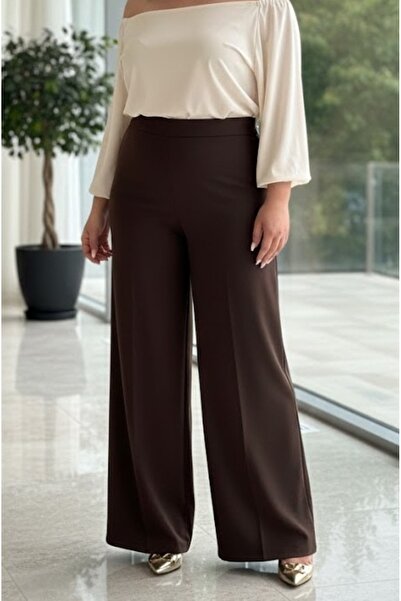 FOR ESRA BIG TREND Women's Plus Size Brown High Waist Side Zipper Closure Str...