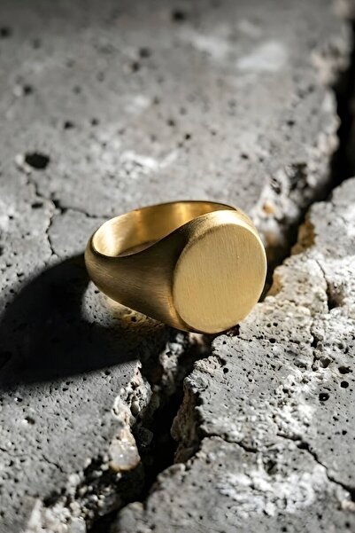 Takıdepo Mat Yuvarlak Model Sade Gümüş Erkek Şövalye Yüzüğü - Altın Rengi