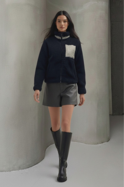 ALFUDO Moda Collection Mock Neck Plush Coat with Zipper