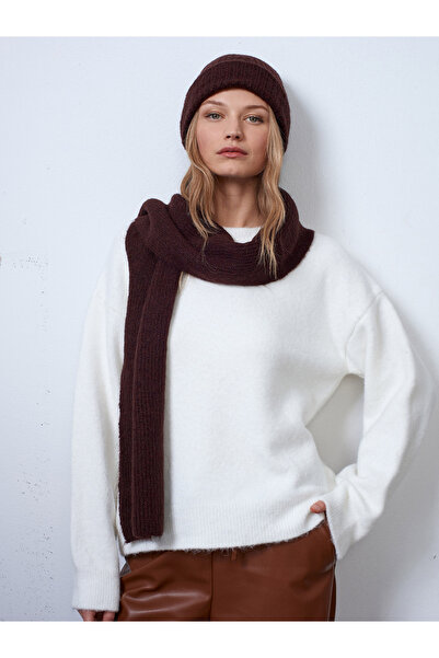 Dilvin A004 Scarf Beanie Set-Dark Brown
