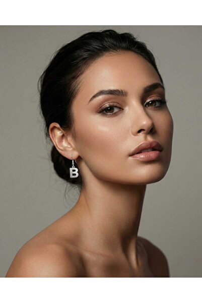 sarıyer silver B Letter Steel Earrings Dangle Style Without Stone Women's Acc...