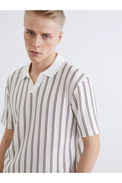 LC Waikiki Ανδρικό μπλουζάκι LCW Vision Polo με ριγέ χτενισμένο βαμβακερό γιακά