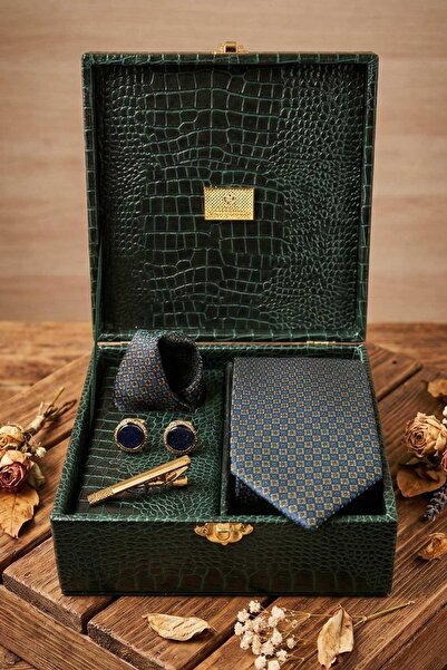 Kravatkolik Cutie cadou pentru bărbați verde - Cravată, butoni, agrafă pentru...