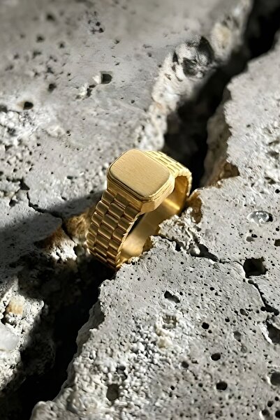 Takıdepo Mat Saat Kordonu Model Gümüş Erkek Şövalye Yüzüğü - Altın Rengi