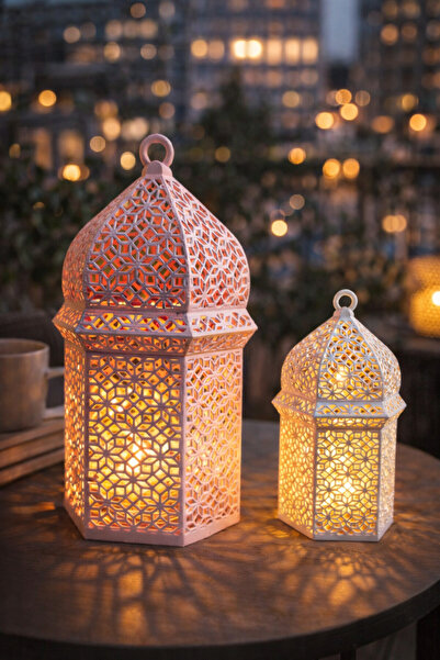 edoy Dekoratif Ramazan Feneri Mumluk 2li Set | Oriental Desen Salon Balkon Ba...