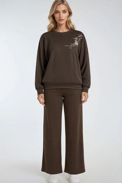 Hiccup Embroidered Crew Neck Sweatshirt and Straight-Leg Trousers Two-Piece S...