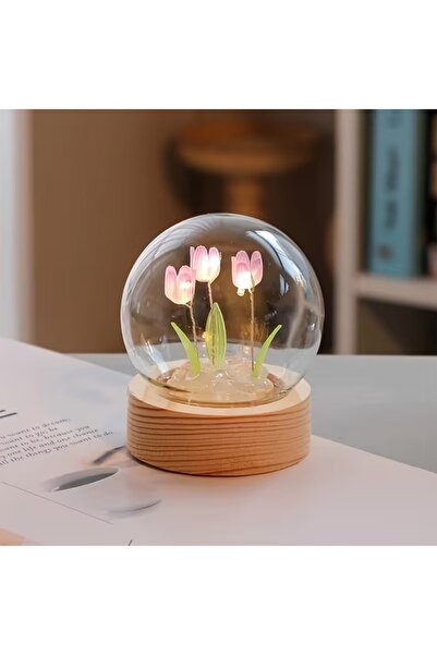 Redhead Sevimli Laleler Küre İçinde Pilli Mini Gece Lambası