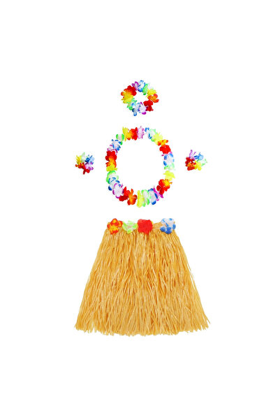 esplendor Orange Hawaiian Set - Necklace, Skirt, Crown, and Bracelet