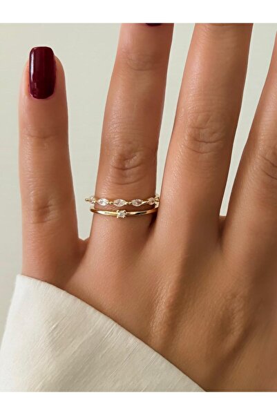 Ceso Accesories خاتم ذهبي مزدوج مرصع بحجر واحد