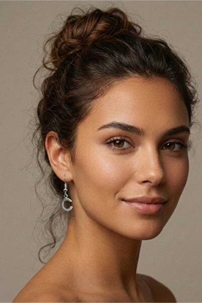 sarıyer silver C Letter Steel Earrings Dangle Style Without Stone Women's Acc...