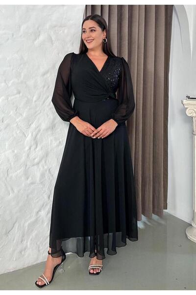 FOR ESRA BIG TREND Kadın Kruvaze Yaka Üst Blok Payet Bel Detay Astarlı Yan Fe...