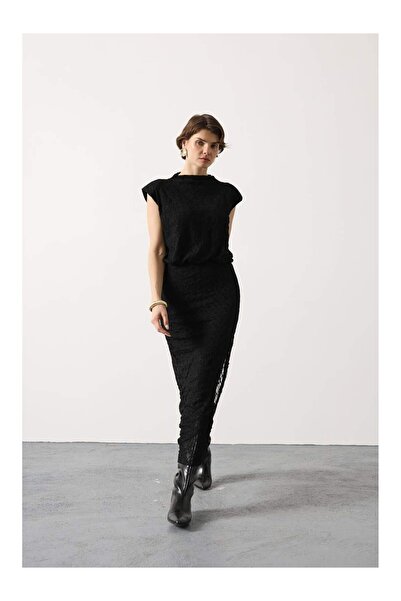 Coral Tulle Lace Long Dress 35532 Black