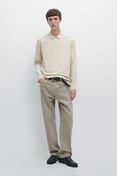 Massimo Dutti Uzun kollu merserize pamuklu dokulu polo yaka t-shirt