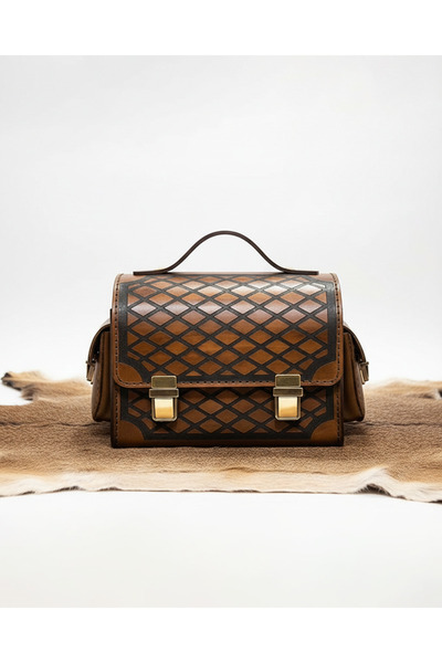 Taşhan Çarşı Hakiki Deri Küçük Boy Seyahat Çantası - 22x13 cm El İşçiliği Ret...