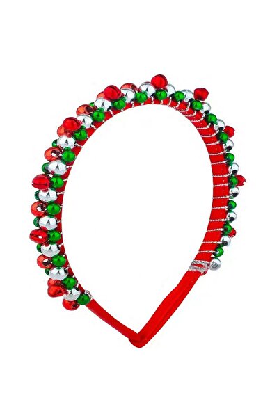 Choice طوق رأس أحمر قطعة واحدة لعيد الميلاد، مزين بخرز أحمر وأخضر وأجراس ذهبي...