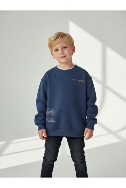 Zekids Boy's Cotton V-Neck Printed Sweatshirt