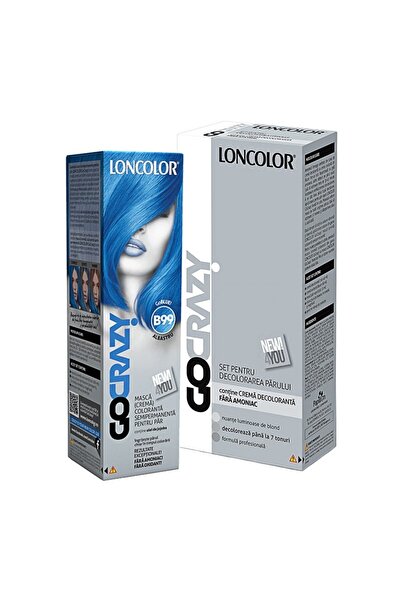 Loncolor GoCrazy B99 GoBlue Semi-Permanent Hair Coloring Cream Set and Bleach...