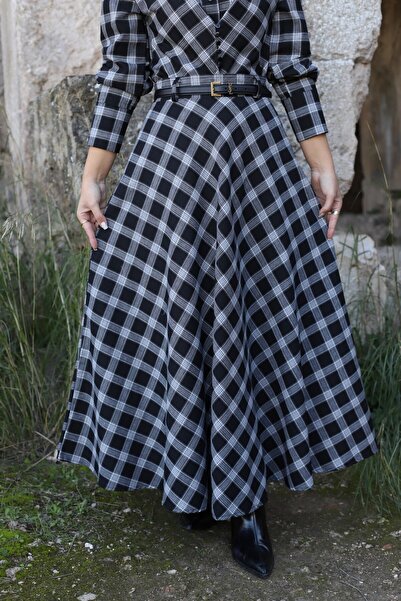 bytugcekaya Black Plaid Pattern Skirt